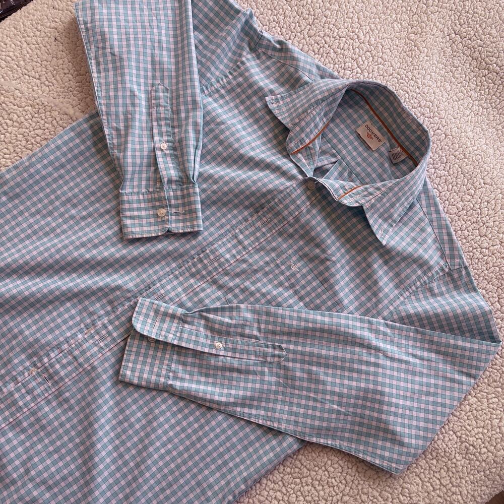 Dockers Mens Long Sleeve Button Down Shirt Blue White Gingham Plaid Size M